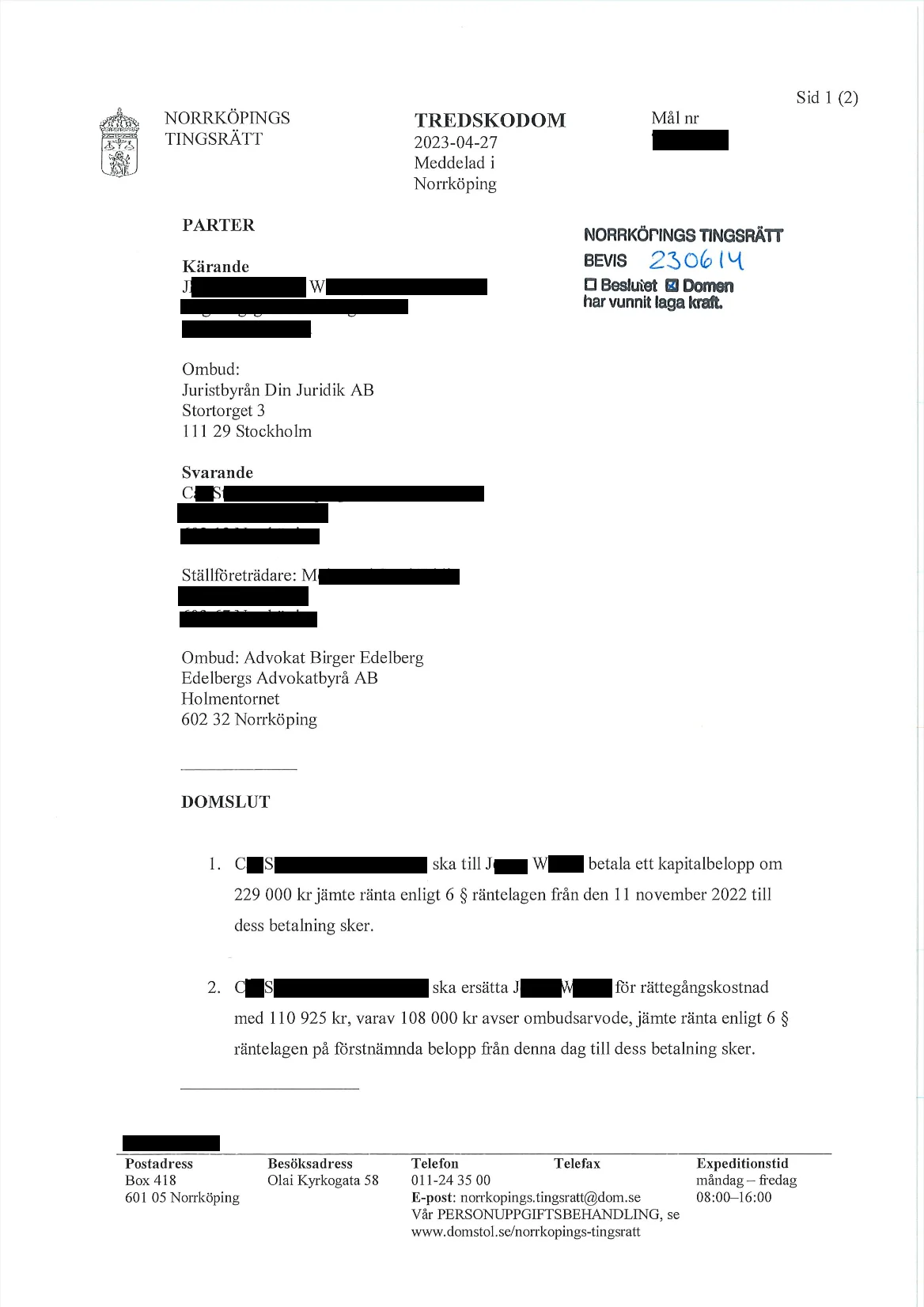 Dom - skadest&aring;nd vid bilk&ouml;p