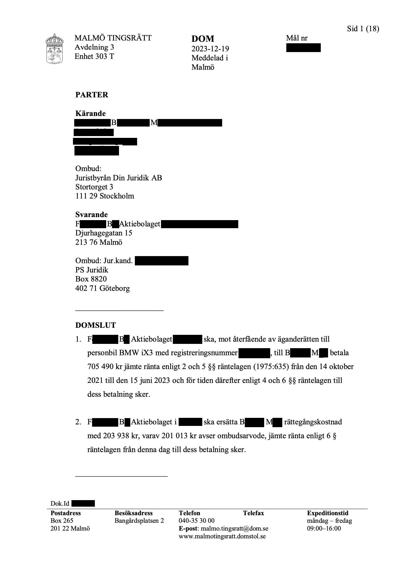 Dom - h&auml;vning av dyr elbil BMW